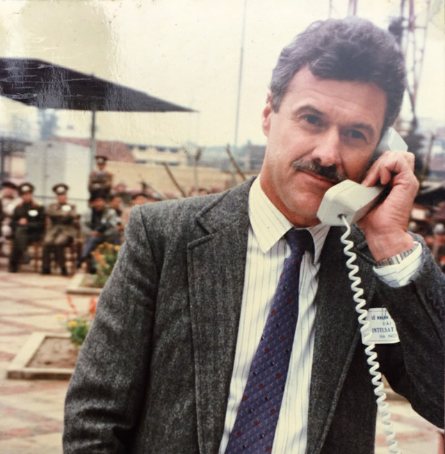 ustralian Ambassador to Vietnam Graham Alliband makes an international phone call to Australia in this supplied file photo.