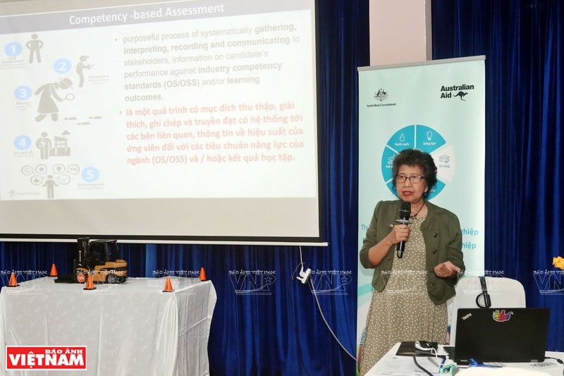 Ms. Lou De Castro Myles at a short training course on “Strategy development and Competency-based training for occupational standards in logistics industry” provided by Aus4Skills in Ben Tre province.